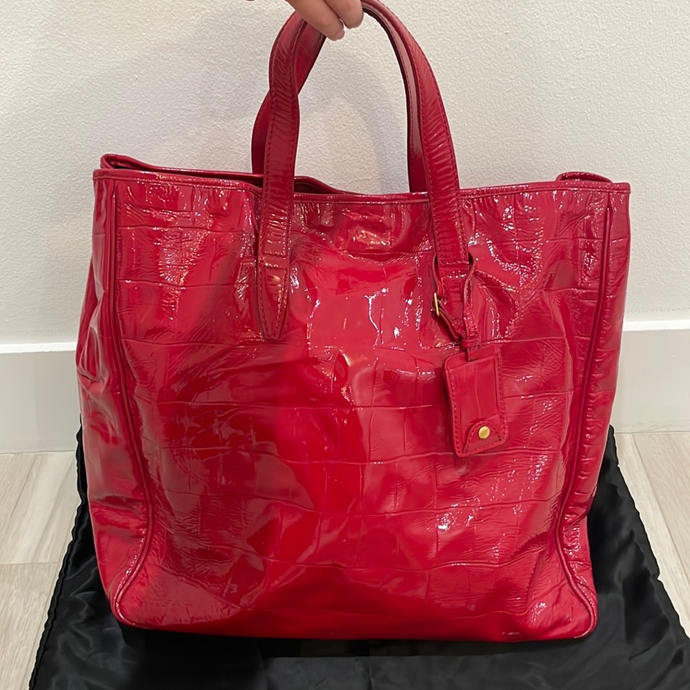 Yves Saint Laurent Rive Gauche Red Patent Leather Tote